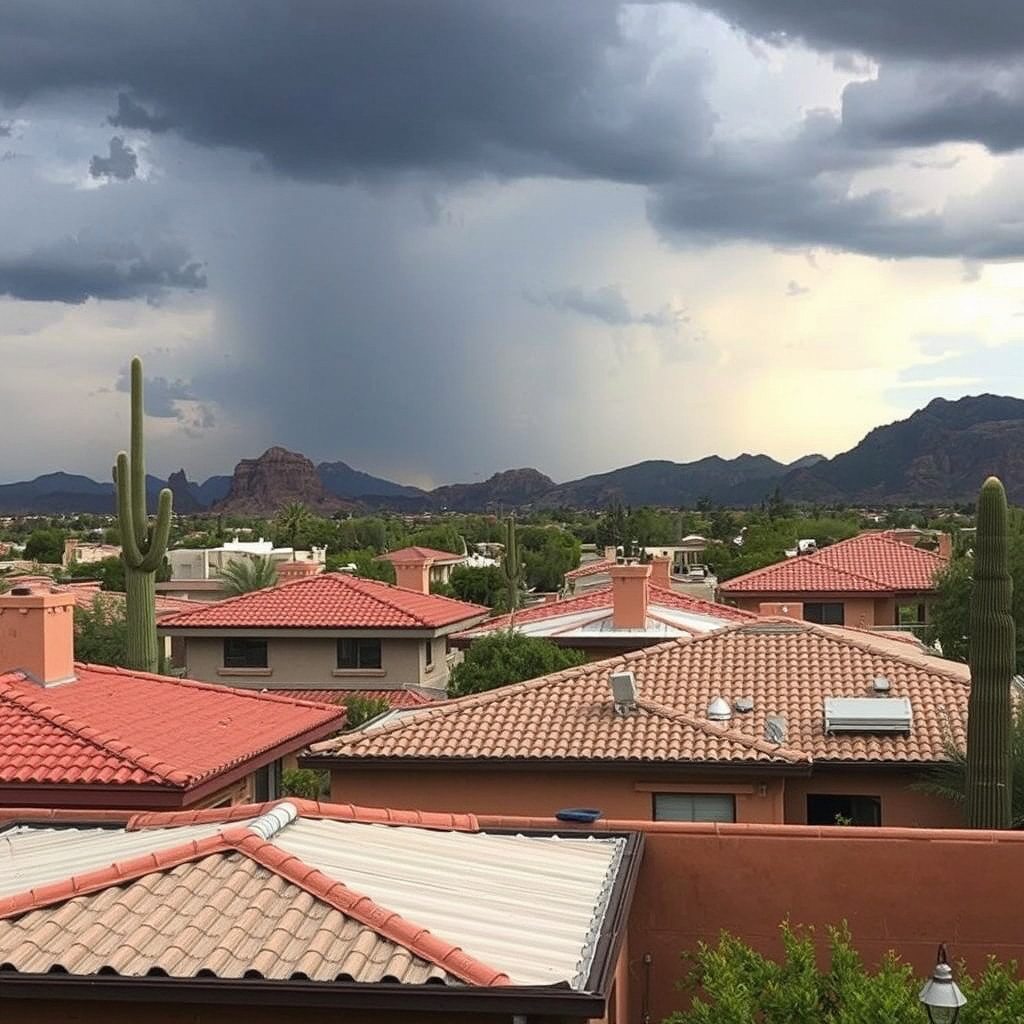 Monsoon storm clouds over Phoenix Arizona rooftops